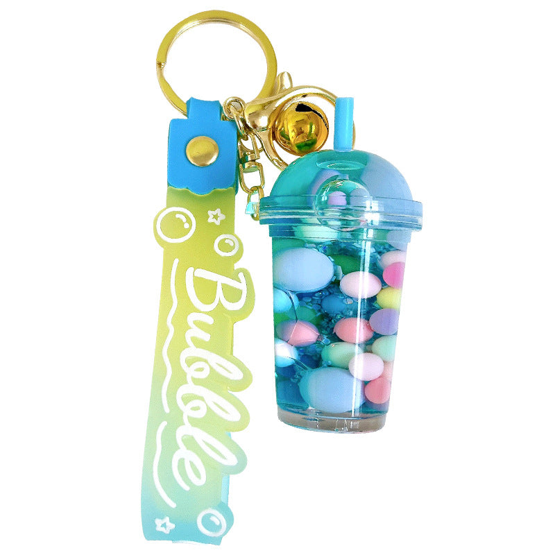 Wholesale Acrylic Oiled Milk Tea Cup Liquid Quicksand Key Chain